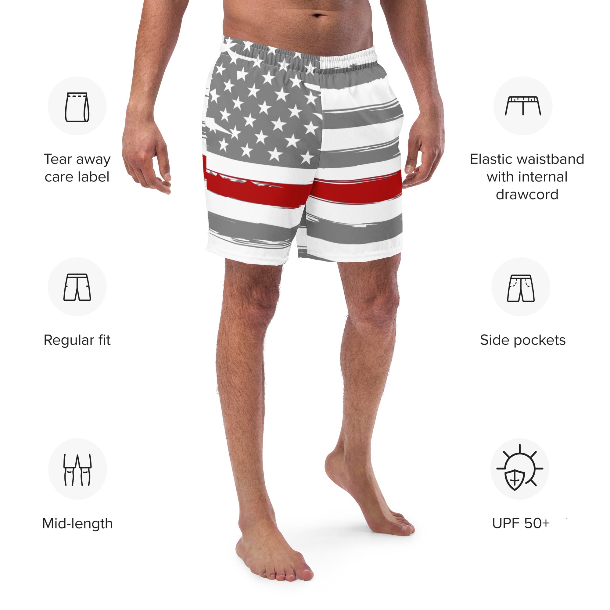 Thin Red Line American Flag Swim Trunks - Patriot99 | Premium Decals