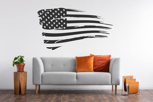 Matte Black - Waving Rugged American Flag Vinyl Wall Decal