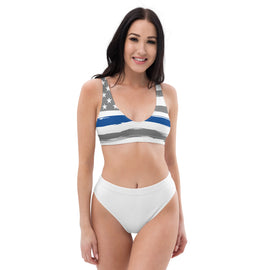 Blue Line American Flag High-Waisted Women's Swimsuit