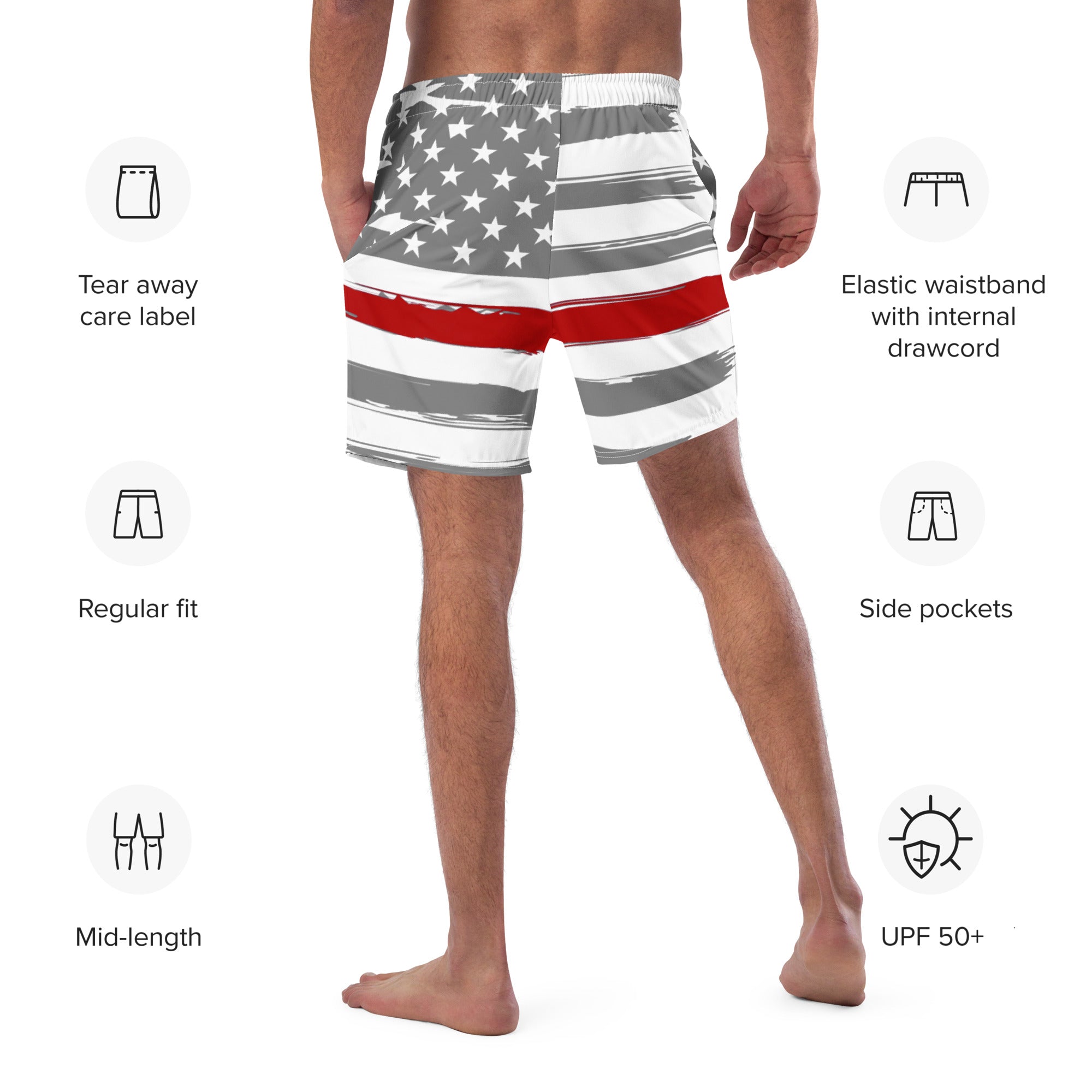 Thin Red Line American Flag Swim Trunks