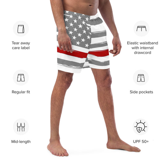 Thin Red Line American Flag Swim Trunks