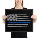 Worn American Flag Thin Blue Line Framed poster