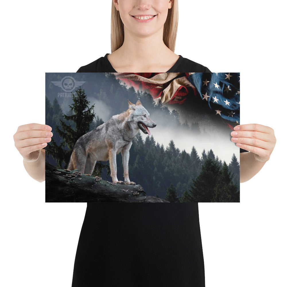 Flag in The Sky Wolf USA Patriot Poster