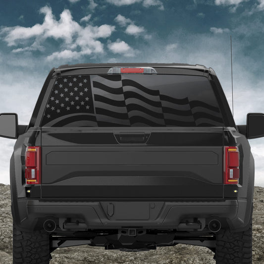 Waving American Flag - Back Window Perforated Decal