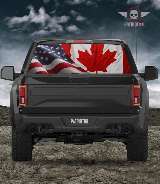 USA - Canada Waving Flag Back Window Decal